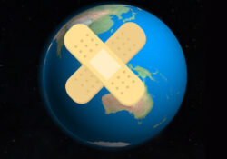 earth with bandaid