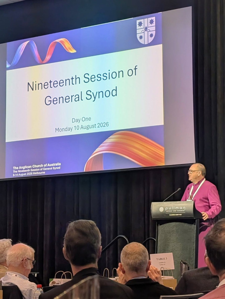 Bishop Mark Short addresses General Synod. Image from Archbishop Jeremy Greaves Facebook